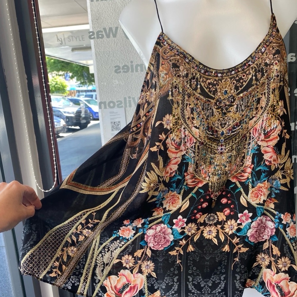 Camilla Black Embellished Floral Silk Tank Top - Picture 8 of 8